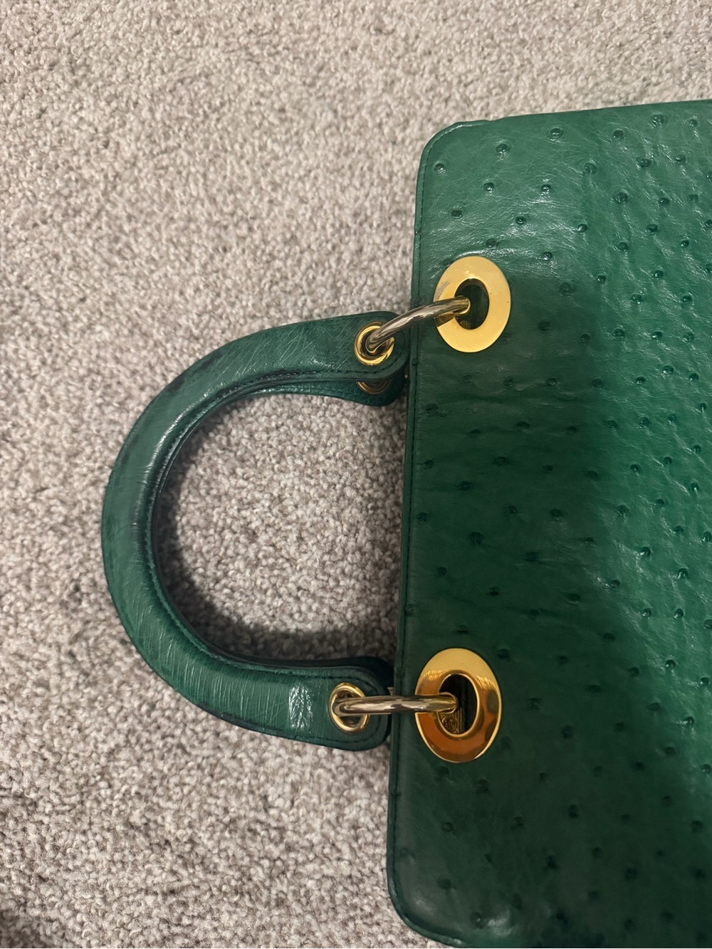 “Genuine” Green Ostrich Top-Handle Bag - Picture 9 of 17